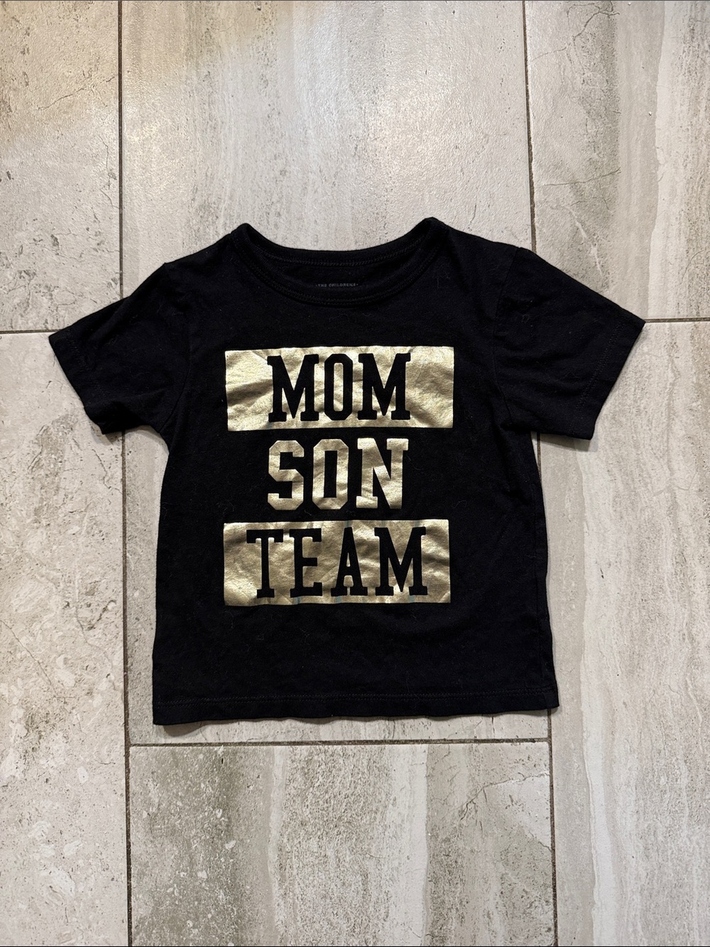 The Children's Place Black Tee with Gold 'Mom Son Team' Graphic